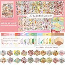 49 Sheets/Book Sticker Book, Including 29 Material Stickers And 20 Scene Cards. Sunny Town Landscape Miniature Scenes Can Be Used For Model Scenes And Mini Houses, Suitable As Birthday Or New Year Gifts, Christmas Holiday Gifts - B - View 5