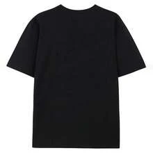 Camiseta de algodón de manga corta con cuello redondo y estampado floral de mariposas para mujer, elegante top unisex de algodón suave con mariposas y flores. - Negro - Ver 2