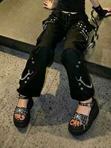 Platform Wedge Sandals For Women - Spider Web & Chain Decor Gothic Sandals For Punk Egirl & Festival Outfit - Black - View 5