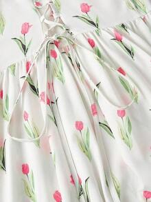 MOD Vestido elegante de tirantes finos con estampado floral y cintura ceñida para mujer - Multicolor - Ver 3
