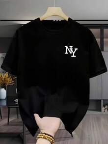 1 Piece Of Stylish Men's Crew Neck T-Shirt With Anime Letter Print. | Simple, Comfortable, And Breathable Design, Suitable For Casual Daily Wear, Showcasing A Natural And Elegant Style. A Must-Have For Summer Parties. Local Shipping Available. T-Shirts - 黑色 - 查看 1