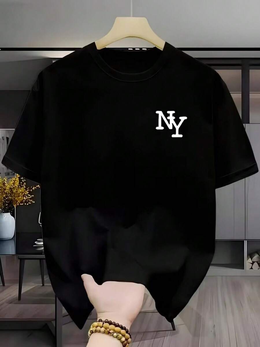 1 Piece Of Stylish Men's Crew Neck T-Shirt With Anime Letter Print. | Simple, Comfortable, And Breathable Design, Suitable For Casual Daily Wear, Showcasing A Natural And Elegant Style. A Must-Have For Summer Parties. Local Shipping Available. T-Shirts - 黑色 - 查看 1