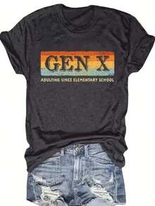 Camiseta versátilOversize Retro Gen X Adulting Slogan Printed Top Casual T-Shirt Daily T-Shirt Vacation T-Shirt Sports T-Shirt Women's Clothing,Camiseta con temática de fútbol,Ideal para el verano de chicos adolescentes,Estilo unisex apto para todas las estaciones,Disponible en tallas para adultos y niños,Top de verano para mujer,Tallas disponibles tanto para adultos como para niños - Negro - Ver 6