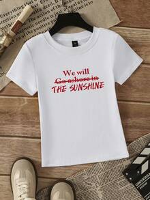 Red Letter Print Sports T-Shirt, Slim Fit Cropped White Short Sleeve Top For Women, Summer Casual - White - View 9