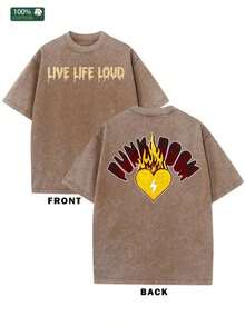 Men's And Women's 230g Summer T-Shirt, Washed, With Vibrant Double-Sided Punk Rock Style Print, Made Of High-Quality Wax Print Cotton, Suitable For All Seasons And Outdoor Activities, Is The Perfect Gift For Festivals. - 咖啡棕 - 查看 6