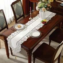 1pc Embroidered Floral Table Runner, Farmhouse Style Polyester Embroidered Hollow-Out Dust-Proof Table Runner, Suitable For Cabinet, Dining Table, Coffee Table, Daily Home Decor And Wedding Party Holiday - 010 White - View 2