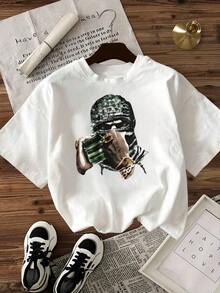 2026 Camisas de Mujer con Estampado de Mano Sosteniendo un Bulto de Billetes, Blusas Transpirables para Mujer Casual - Blanco - Ver 3