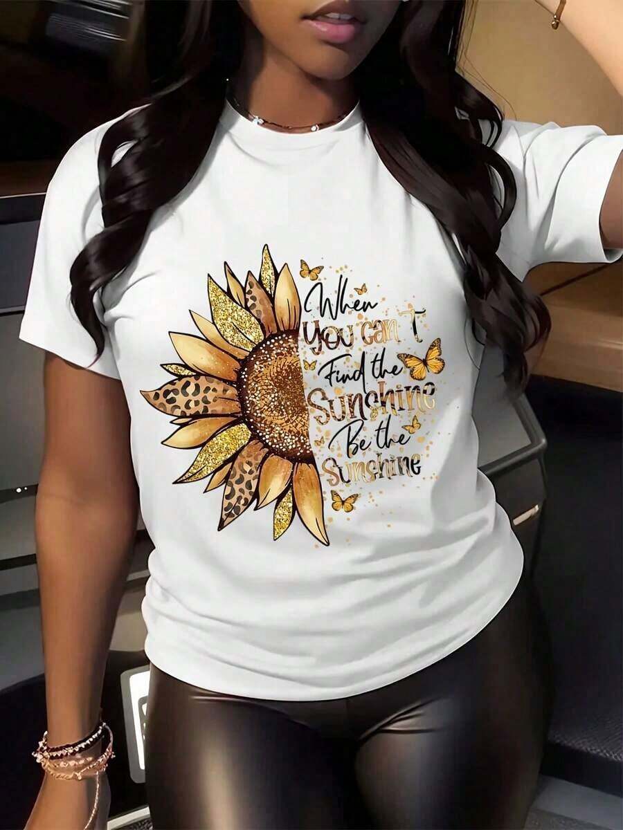 Suave Cuando No Puedes Encontrar El Sol, Sé El Sol Camiseta, Camiseta Motivacional, Frase de Girasol, Camiseta de Vibra Positiva, Camiseta Inspiradora, Camiseta Gráfica Casual de Manga Corta y Cuello Redondo para Mujer Talla Grande, Camisetas de Otoño e Invierno, blusa casual mujer, blusas para mujer, playeras de mujer algodon - Blanco - Ver 1