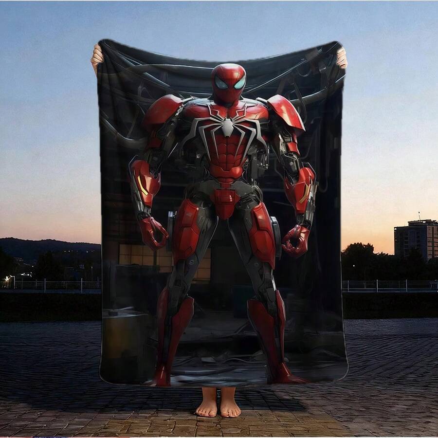 1pc Retro Cartoon Style Throw Blanket,S-Pider-Man Print Blanket,Cartoon Character Printed Blanket,All-Season Universal Nap Blanket,Character Home Decor Blanket,Modern Fashion Gift Suitable For Home Bedroom Bed Sofa Office Lunch Break Cover Picnic Blanket - Multicolor - View 1
