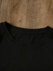 Girls Pure Cotton Black T-Shirt, Italian Letter Print T-Shirt, New Summer Sports Top, Draping Soft Breathable, Children's Short Sleeve Top - Black - View 4