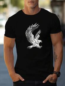 Camiseta de manga corta para hombre con estampado de águila, camiseta de verano - Negro - Ver 6