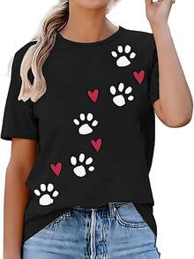 Camisetas de manga corta con estampado de letras de gran tamaño para mujer - Negro - Ver 1