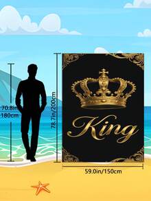 1pc Extra Large Black Gold King Crown Vintage Embossed Beach Towel - Available In Multiple Sizes. Features: Quick-Drying, Soft, Portable, Fashionable, Sand-Proof, Super Absorbent, Made Of Microfiber. Styles: Bohemian, Tropical, Vintage, Humorous, Yoga, Picnic, UV Protection. Ideal For Beach, Pool And Outdoor Activities; Essential Travel Accessory For Camping, Yoga, Gym, Sports And Swimming. Suitable For Both Men And Women. - Crown - View 12