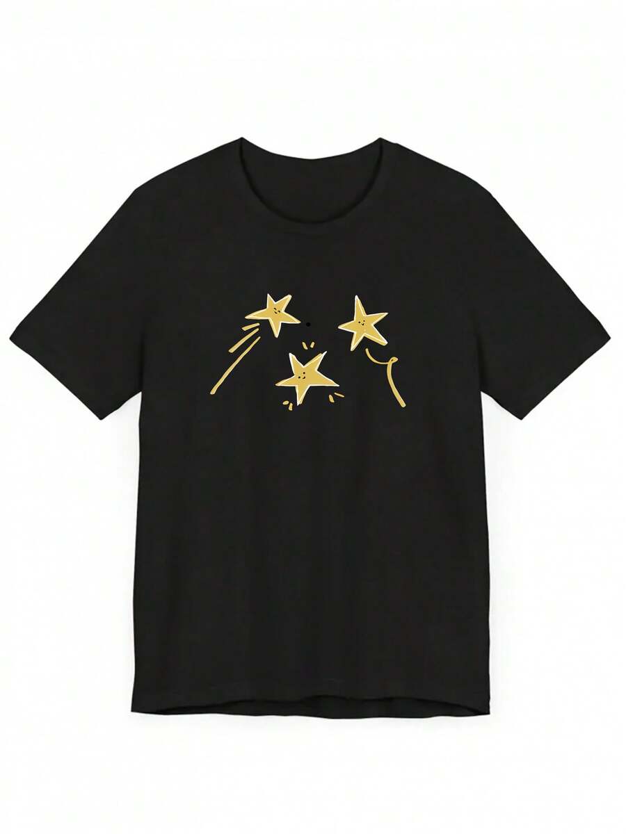 Camiseta de Mujer con Estampado de Estrellas y Cuello Redondo | Manga corta, estilo Y2K, colección primavera/verano - alta calidad - Negro - Ver 1