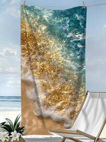 250gsm Ultra-Soft Absorbent Quick-Dry Beach Towel With Golden Sand Pattern, Suitable For Beach, Pool, Yoga Mat, Sunscreen Shawl, Summer Travel, Camping, Swimming, Picnic - Gold - View 8