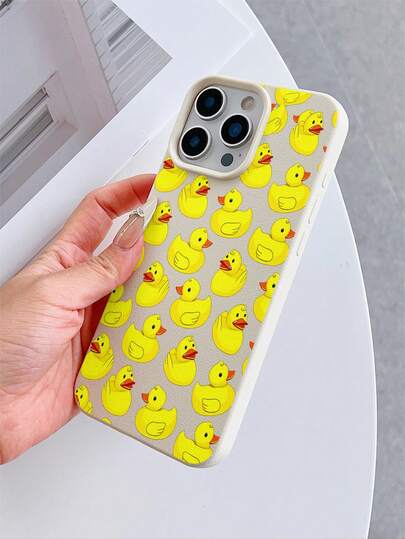 1pc Lychee Texture Shockproof TPU Phone Case With Cute Yellow Duck Pattern, Suitable For IPhone 7/8/7 Plus/8 Plus/X/XS/XR/XS Max/11/11 Pro/11 Pro Max/12/12 Pro/12 Pro Max/12 Mini/13/13 Pro/13 Pro Max/13 Mini/14/14 Pro/14 Pro Max/14 Plus/15/15 Pro/15 Pro Max/15 Plus/16/16 Pro/16 Pro Max/16 Plus/17/17 Pro/17 Pro Max/Air