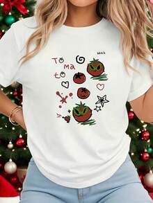 Camiseta de Mujer, Estampado de Nicho Americano, Camiseta Blanca de Manga Corta con Cuello Redondo Estampado, - Lavable a Máquina, Estilo Casual, Ajuste Cómodo, Diseño Moderno, Versátil para el Día a Día, Tejido Suave, Estilo de Moda - Blanco - Ver 2