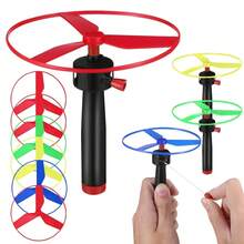 5 Colorful Plastic Flying Discs With String For Play, Toy Helicopter For Kids, Outdoor Flying Magic Game, Outdoor Activities - Black - View 6