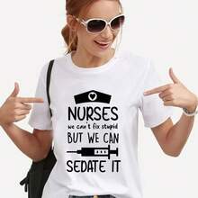 Best-Selling Women's T-Shirt Of 2026, Y2K Style, Nurse Print, Harajuku Streetwear, Crew Neck, Short Sleeve, 90s Ulzzang Style, Plus Size Women's Clothing - 白色 - 查看 5