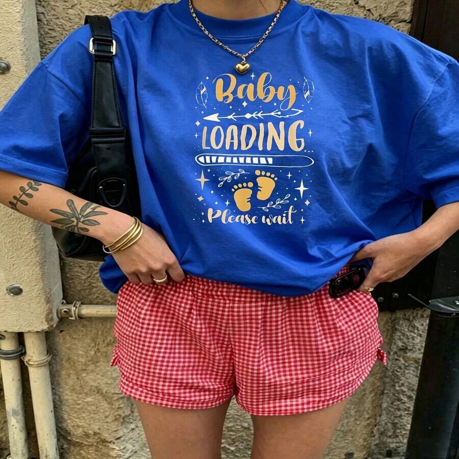 Cute Daily Casual Graphic T-Shirt 100% Cotton Oversized Soft Breathable Casual Crewneck Short Sleeve Top Aesthetic Daily Fashion Lovers Casual Wearers Gift Givers Basic - 藍色 - 查看 1