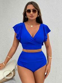 Conjuntos de ropa de baño de unicolor para mujer, simples y de moda para uso diario casual - azul real - Ver 3