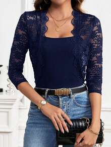 Chaqueta ligera de encaje fino para mujer, color negro, para el Día de San Valentín - Azul marino - Ver 1