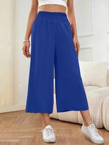 LUNE Pantalones de pierna ancha unicolor crop - Azul - Ver 1