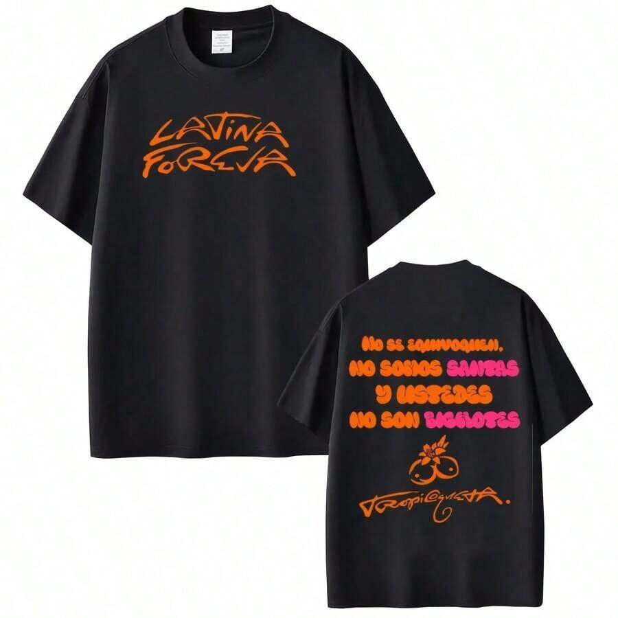 Men's Short Sleeve Cotton Graphic T-Shirt, Urban Style, Merch From The Album "Foreva" By The Singer Karol GS Latina 2025 - 黑色 - 查看 1