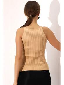 Elegant And Comfy Halter Neck Knit Tank Top Soft Sleeveless Blouse Daily Style - Champagne - View 6