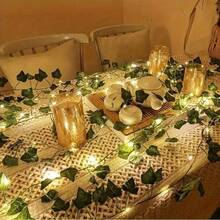 1 pièce Guirlande lumineuse solaire, Lumières LED de lierre d'extérieur, Convient pour le salon, la chambre, le patio, la boutique, le bar, le mariage, le jardin, le mur, la cour, la décoration de fête, la décoration de printemps pour la maison et l'extérieur (2m/6,56ft, 5m/16,4ft, 10m/32,8ft) - Lampe en rotin à énergie solaire - Voir 6