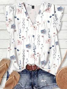 Camisa casual de mujer con estampado floral acuarela, estilo minimalista adecuado para el verano - Multicolor 4 - Ver 7