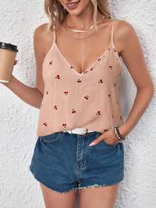 Top de tirantes casual con estampado de plantas para mujer, top de verano para vacaciones, top de verano para mujer, top tipo camiseta de verano casual, top tropical de verano, top casual de verano para mujer, top tipo camiseta de verano para mujer, - Rosado Sandía - Ver 1
