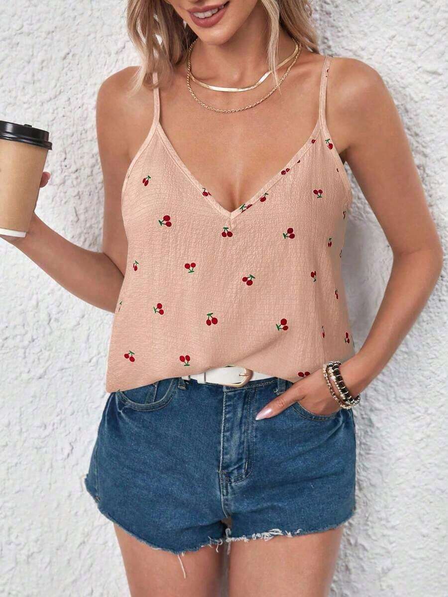 Top de tirantes casual con estampado de plantas para mujer, top de verano para vacaciones, top de verano para mujer, top tipo camiseta de verano casual, top tropical de verano, top casual de verano para mujer, top tipo camiseta de verano para mujer, - Rosado Sandía - Ver 1