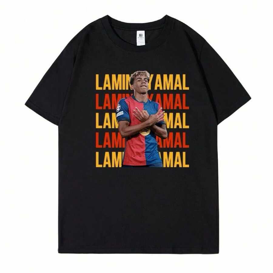 USA-Canada-Mexico 2026 World Cup Star Short Sleeve Printed T-Shirt, Yamal, For Fans Of Both Sexes, Casual Support Garment. - 黑色 - 查看 1