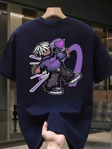 Camiseta de manga corta para hombre,% algodón, de marca de moda, estilo casual de verano, talla, corte holgado, prenda versátil adecuada para todas las estaciones. Se puede usar como capa base en primavera y otoño o sola en verano. Estilo unisex, perfecta para amigos. Camiseta de marca de moda,% algodón y de peso pesado. - Azul marino - Ver 1