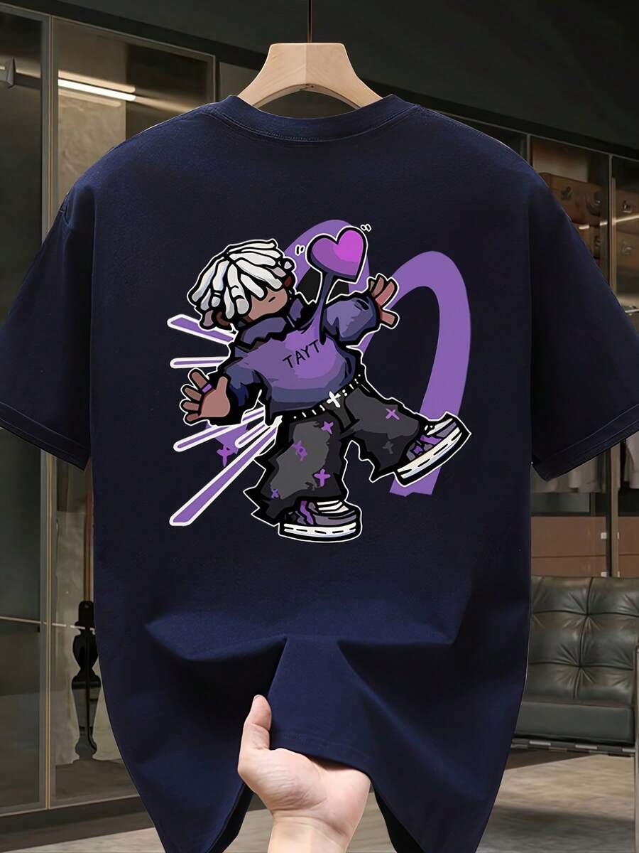 Camiseta de manga corta para hombre,% algodón, de marca de moda, estilo casual de verano, talla, corte holgado, prenda versátil adecuada para todas las estaciones. Se puede usar como capa base en primavera y otoño o sola en verano. Estilo unisex, perfecta para amigos. Camiseta de marca de moda,% algodón y de peso pesado. - Azul marino - Ver 1