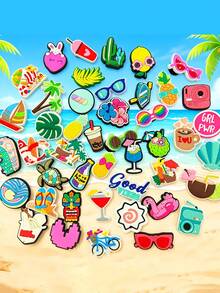 10/18/25/30pcs Summer Beach Hawaiian Series DIY Shoe Charms, Suitable For Shoes, Keychains, Sandals, Beach Bags, PVC Material, Compatible With Clogs And Other Shoe Styles, Premium Decorative Accessories, Perfect Gift For Christmas, Birthday, Party - Multicolor - View 5