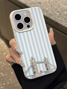 1pc Fashion Personalized Travel Striped London Eye Architecture Pattern Litchi Texture Anti-Fall Anti-Slip Soft Phone Case Protective Cover Compatible With Apple, Phones - Multicolor - View 5