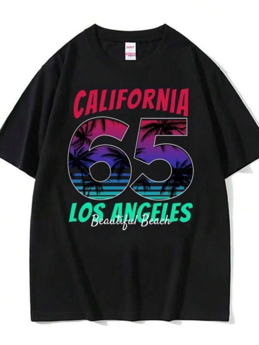 Women's Blouses California Los Angeles Beautiful Beach T Shirt Men Women Fashion Vintage Short Sleeve T-Shirts Cotton Casual Oversized Tee Shirt - 黑色 - 查看 1