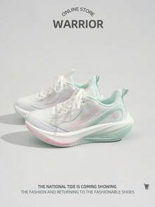 WARRIOR 1双女士系带运动鞋，时尚百搭舒适休闲户外跑步鞋 - 白綠粉紅色 - 查看 2