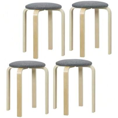4er Set Esszimmerhocker Stapelhocker Runde Hocker, Küchenhocker Mit Leinenoptik, Polsterhocker Für Esszimmer, Wohnzimmer, Küche, Grau