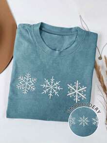 Camiseta de mujer  con cuello redondo y hombros caídos, minimalista y adecuada para el verano. - Azul grisáceo - Ver 6