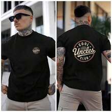 Camiseta Negra de Cuello Redondo con Estampado Gráfico del Club de Tíos Geniales y Tatuajes en las Mangas, Ropa Casual, Camisetas Gráficas Divertidas - Negro - Ver 1