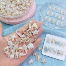 35/60 Pcs Ocean Style Beads, Shell Beads Conch Seahorse Pentagram Shapes. DIY Spacer Beads For Jewelry, Bracelets, Hair Decor, Phone Case & Crafts - White - View 7