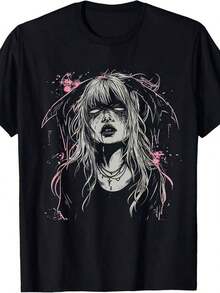 Camiseta de manga corta con estampado navideño para mujer - Blusa suave de corte holgado con cuello redondo, top casual para las fiestas, ideal para usar en todas las estaciones, lavable a máquina para uso diario y conjuntos navideños (camisa de manga corta cómoda y holgada). - Negro - Ver 6