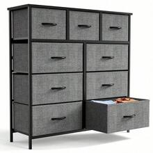 Fabric Storage Dresser With 9 Drawers, Steel Frame And Wooden Top For Bedroom, Closet And Entryway - Grey - View 4