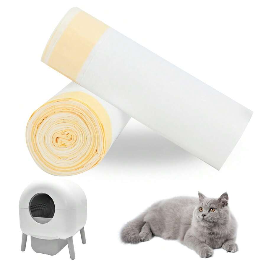 Túi lót khay vệ sinh cho mèo có dây rút, kích thước 26 x 16 inch, bền và chống rò rỉ, phù hợp với hầu hết các khay vệ sinh tự động cho mèo (13-15 gallon), siêu dày, 40 chiếc màu trắng. - Xem 1
