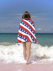 1pc American Independence Day Style Red White Blue Striped Print Beach Towel, Large Size Soft Absorbent Striped Beach Bath Towel, Suitable For Travel, Vacation, Sports, Bathroom, Pool And Camping, Strong Water Absorption - Multicolor - View 7