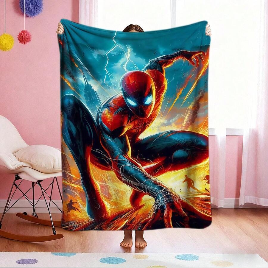Manta de 1 piezas estilo dibujos animados retro, manta con estampado de S-pider-Man, manta con estampado de personajes de dibujos animados, manta universal para siestas para todas las estaciones, manta decorativa para el hogar con personajes, regalo moderno y elegante, ideal para el hogar, dormitorio, cama, sofá, oficina, para la hora del almuerzo o picnic. - Multicolor - Ver 1