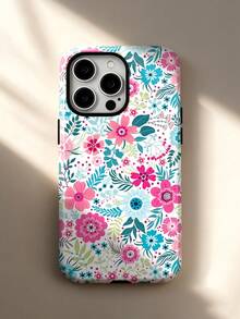 Flower 1pc Refreshing & Sweet Romantic Spring Floral Pattern Glossy 2-In-1 Phirim Hard Phone Case, Compatible With Samsung/ 11/12/13/14/15/16/17 Pro Max - Multicolor - View 3